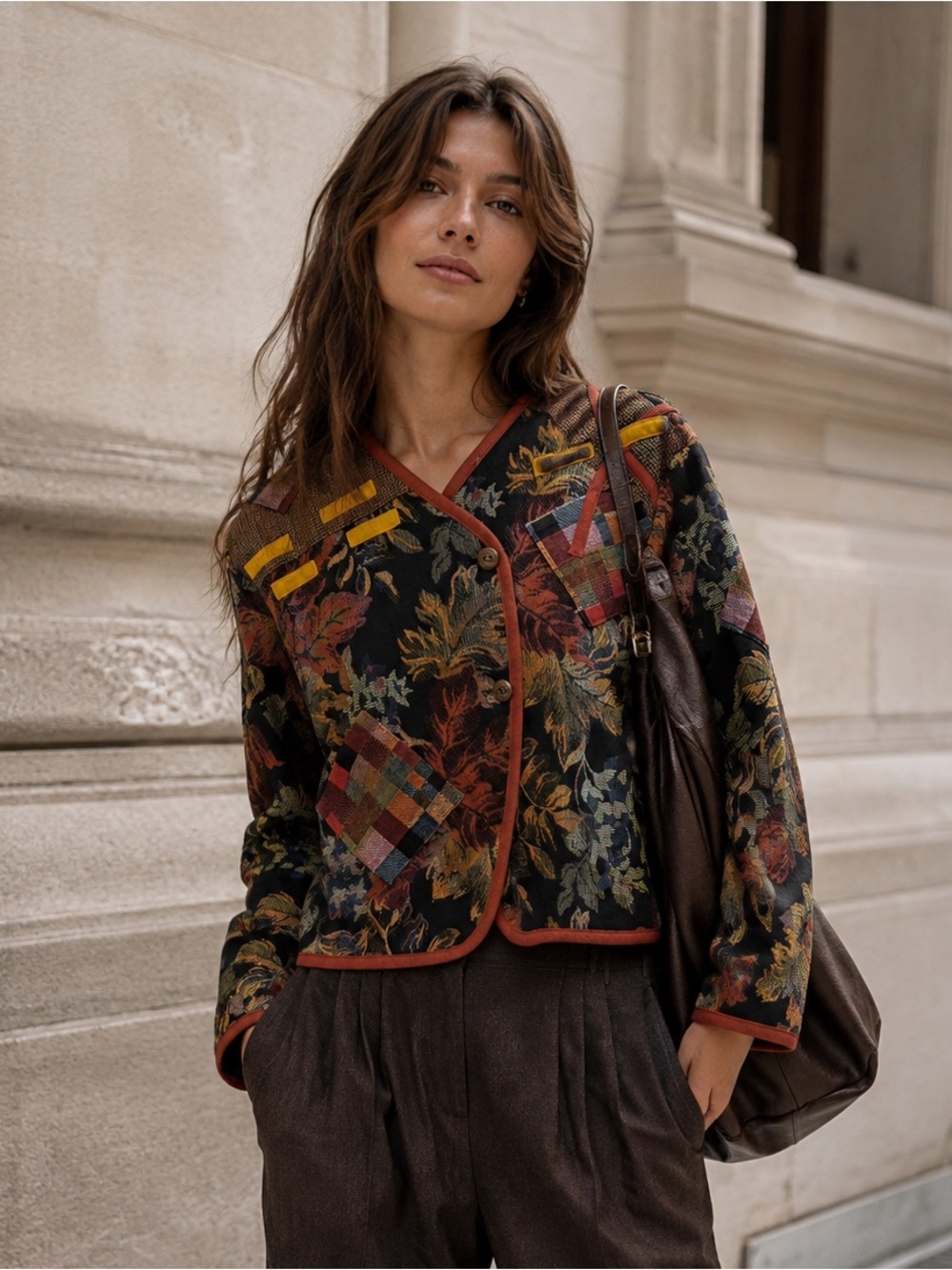 Vintage Tapestry Carpet Jacket Medium Cropped Patchwork Boho Artsy Y2K
